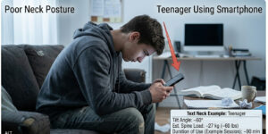 eenager with poor neck posture using smartphone — risk of Text Neck Syndrome in young people