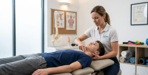 Physiotherapist treating text neck syndrome with cervical manual therapy at Rayara Kirana Physiotherapy Clinic, Banashankari, Bangalore