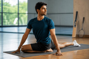 Yoga-based mobility exercise for athletes designed to improve flexibility, joint health, recovery, and injury prevention.