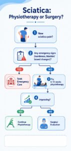 Sciatica physiotherapy vs surgery decision flowchart for patients