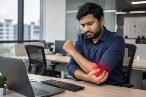 IT professional in Bangalore with tennis elbow pain from desk work and keyboard use