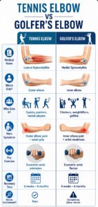 ennis elbow vs golfer's elbow comparison infographic Rayara Kirana Bangalore