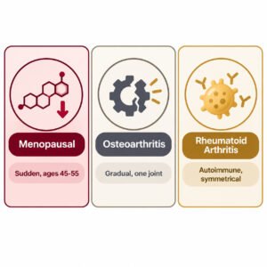 Visual comparison of menopausal joint pain, osteoarthritis, and rheumatoid arthritis