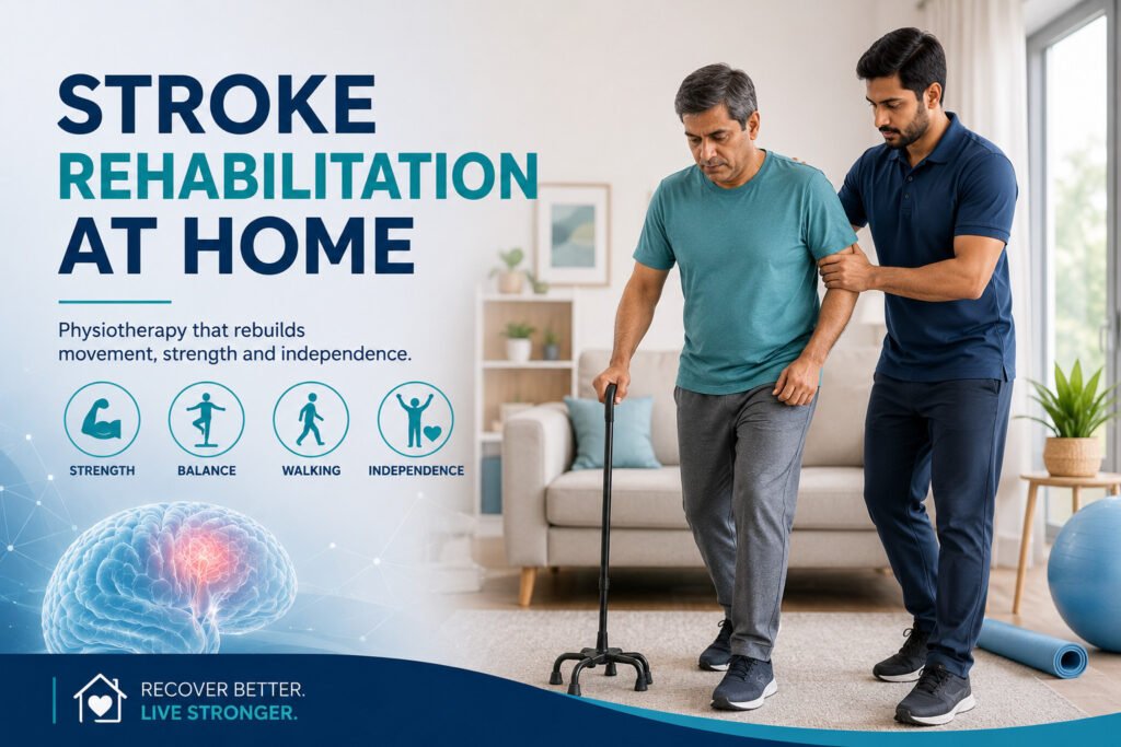 Stroke rehabilitation at home with physiotherapy for strength, balance, walking and independence
