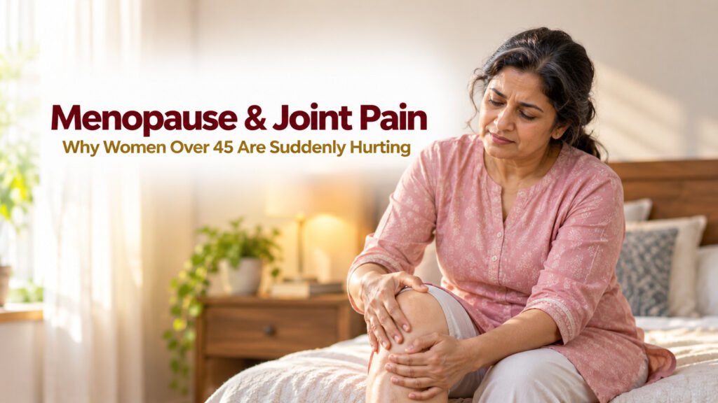 Woman over 45 stretching to relieve menopause-related joint pain